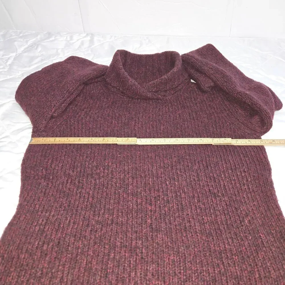 Vtg Banana Republic Women M Marled Wool‎ Ribbed Sweater Mock Neck Y2K Burgundy